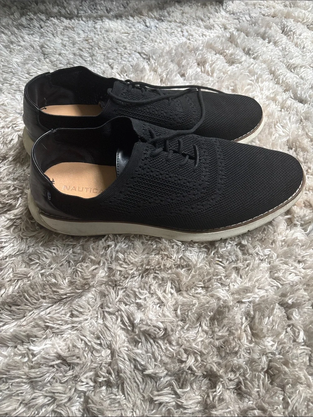 Nautica Men’s Black Knit Lace-Up Sneakers with White Sole